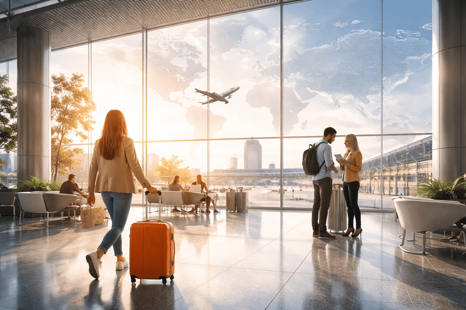 Candidats en mobilité internationale dans un aéroport moderne